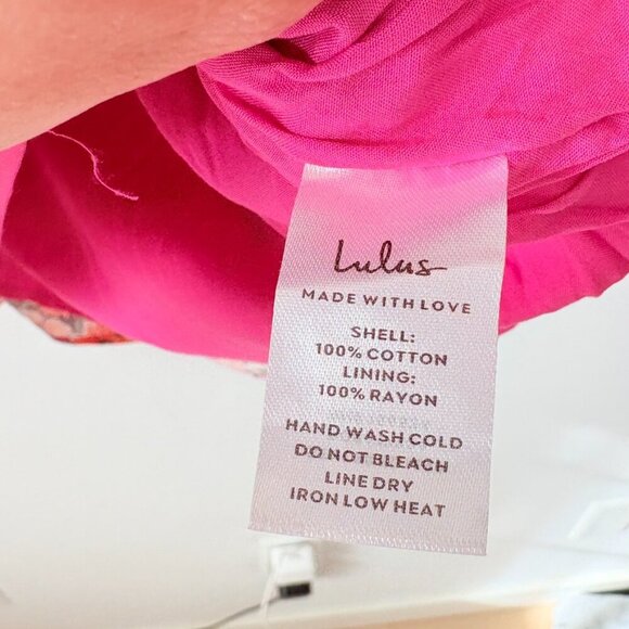 Lulus Gorgeous Garden Pink Floral One-Shoulder Faux-Wrap Mini Dress NWT Large - Picture 8 of 8